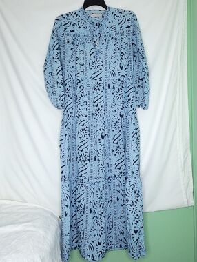LOLA AUSTRALIA Women's Blue Abstract Print Tiered Maxi Dress SMALL